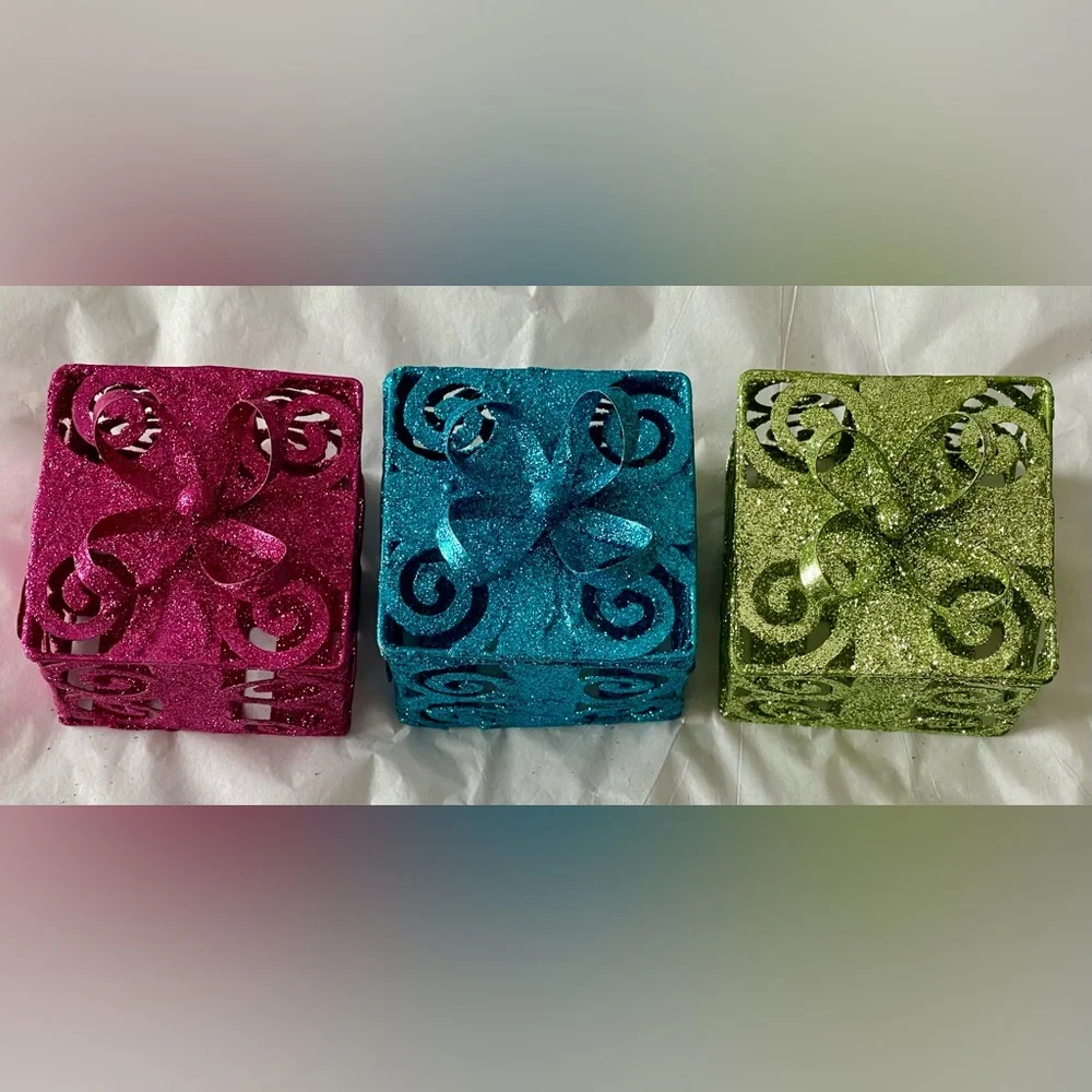 Pier 1 Glittery Pink/Teal/Green Presents Christmas Decor(3)